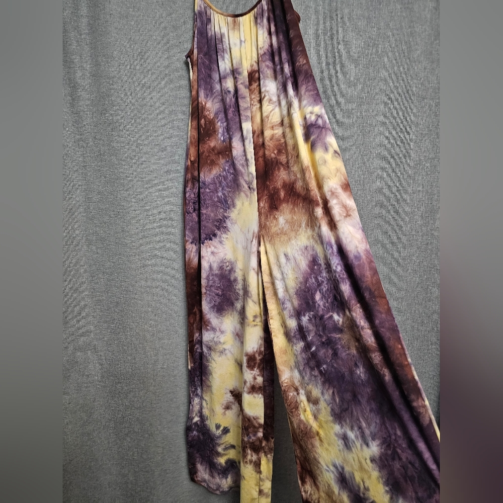 Purplepalooza Palazzo jumpsuit with hand pockets flowy wide leg purple multi - Picture 3 of 9